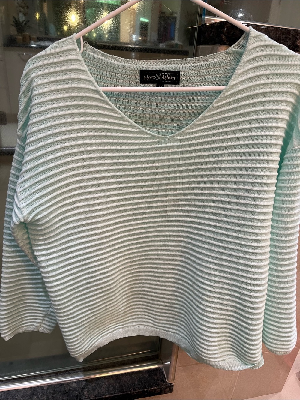 Pastel Mint V-Neck Ribbed Sweater